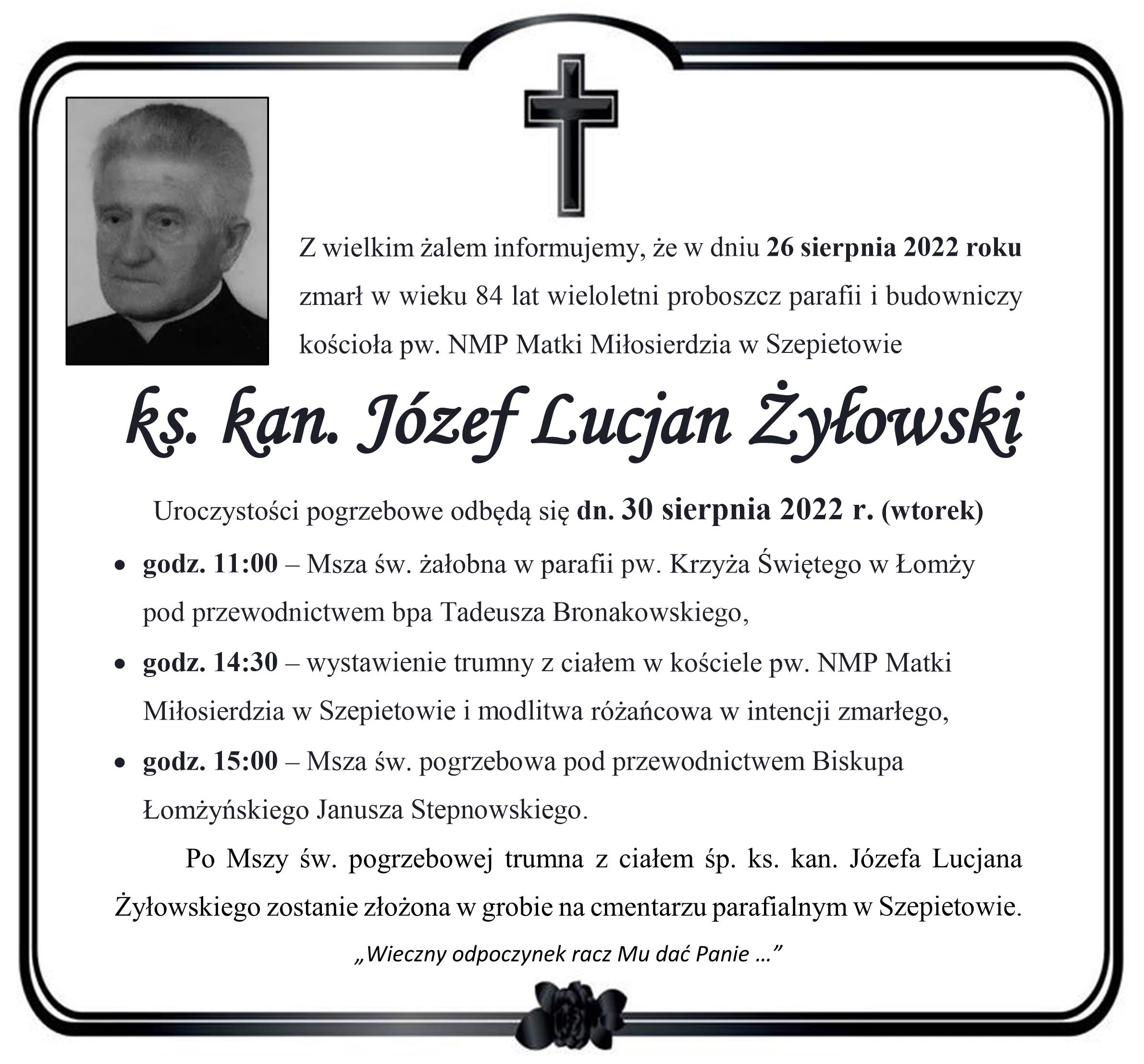 Zmarł ks. kan. Józef Lucjan Żyłowski